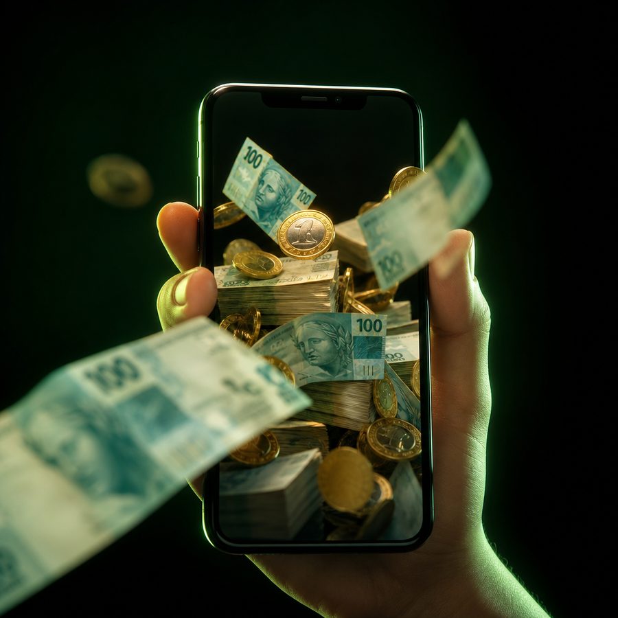 Dinheiro saindo do celular, cashback cassino cripto